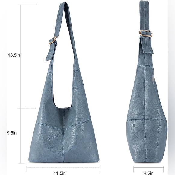DENIM BLUE SUPER SOFT VEGAN LEATHER SHOULDER BAG AND COIN CLUTCH 2 PIECE SET - Picture 5 of 6